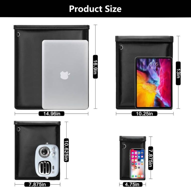 4 Pack Faraday Bags, Large Faraday Bag Emp Proof For Phones & Laptops & Tablets& Car Keys, Fireproof & Water Resistant Faraday K